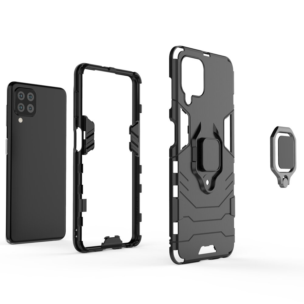 Ring Armor Case Kickstand Tough Rugged Cover, skirtas Samsung Galaxy A22 4G, juodas kaina ir informacija | Telefono dėklai | pigu.lt