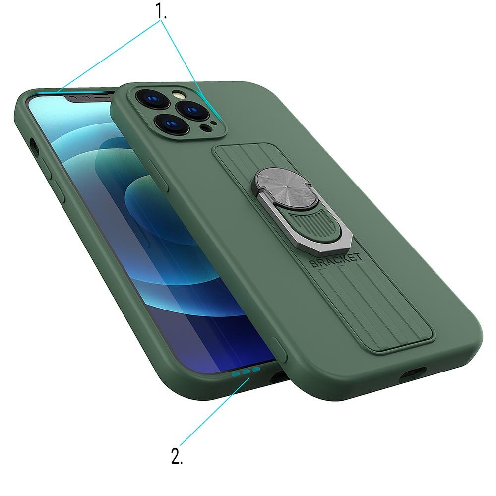 Ring Case silicone case with finger grip and stand, skirtas iPhone 12 Pro, juodas kaina ir informacija | Telefono dėklai | pigu.lt