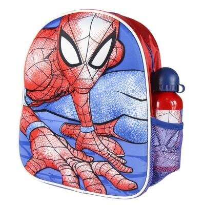Komplektas: Kuprinė ir gertuvė Spiderman 3D 23*28 cm цена и информация | Kuprinės mokyklai, sportiniai maišeliai | pigu.lt
