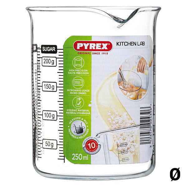 Stiklas Pyrex Kitchen Lab Skaidrus stiklas: Talpa - 0,25 L kaina ir informacija | Taurės, puodeliai, ąsočiai | pigu.lt