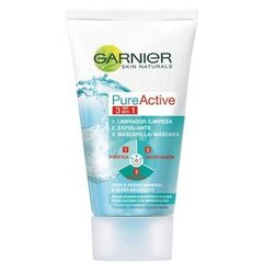 Veido valymo gelis Garnier Pure Active 3 in 1, 150 ml kaina ir informacija | Veido prausikliai, valikliai | pigu.lt