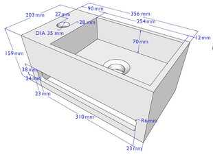 Маленький умывальник JULIA, с держателем для полотенец, 35x20x16 см, имитация бетона, смеситель справа цена и информация | Раковины | pigu.lt
