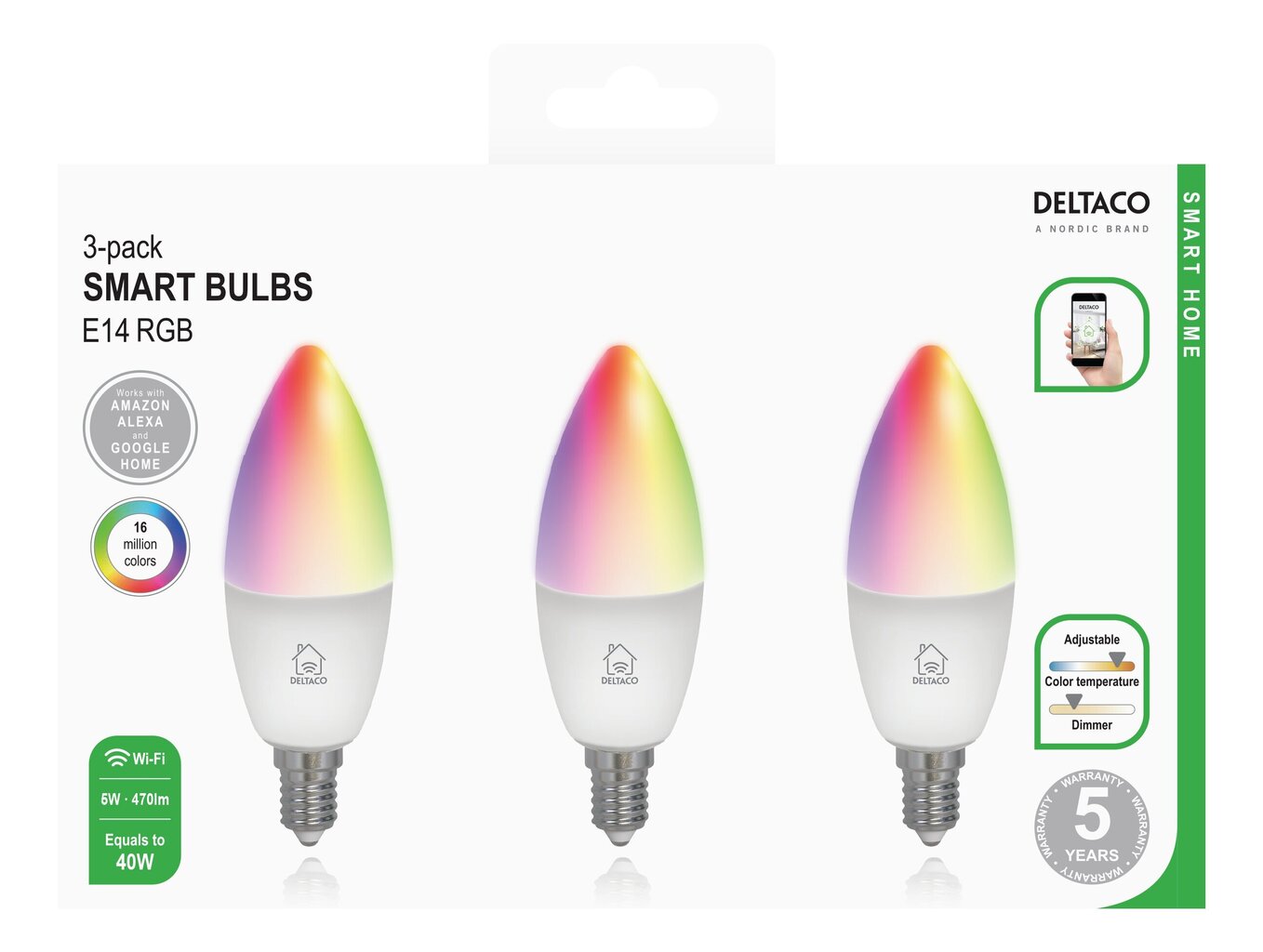 Умная лампочка Deltaco Smart Home LED, E14, 5W, 220-240V, RGB, 3 шт. цена