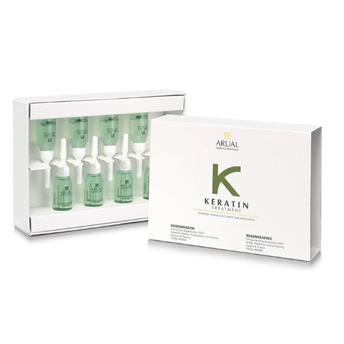 Ampulės silpniems, trapiems plaukams Arual Keratin Treatment, 8 ampulės 10 ml kaina ir informacija | Priemonės plaukų stiprinimui | pigu.lt