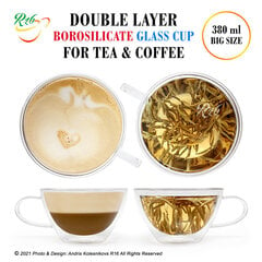 Кружка из двойного стекла для чая и кофе (большая), Double Layer Borosilicate glass cup, 380 мл цена и информация | Стаканы, фужеры, кувшины | pigu.lt