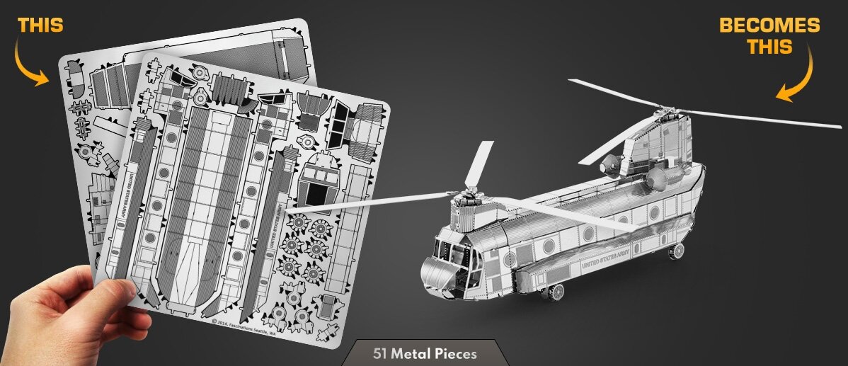 Metalinis 3D konstruktorius CH-47 Chinook kaina ir informacija | Konstruktoriai ir kaladėlės | pigu.lt