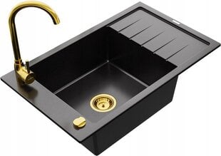 Granitinė virtuvinė plautuvė Mexen Elias su maišytuvu ir sifonu, Black+Gold kaina ir informacija | Virtuvinės plautuvės | pigu.lt