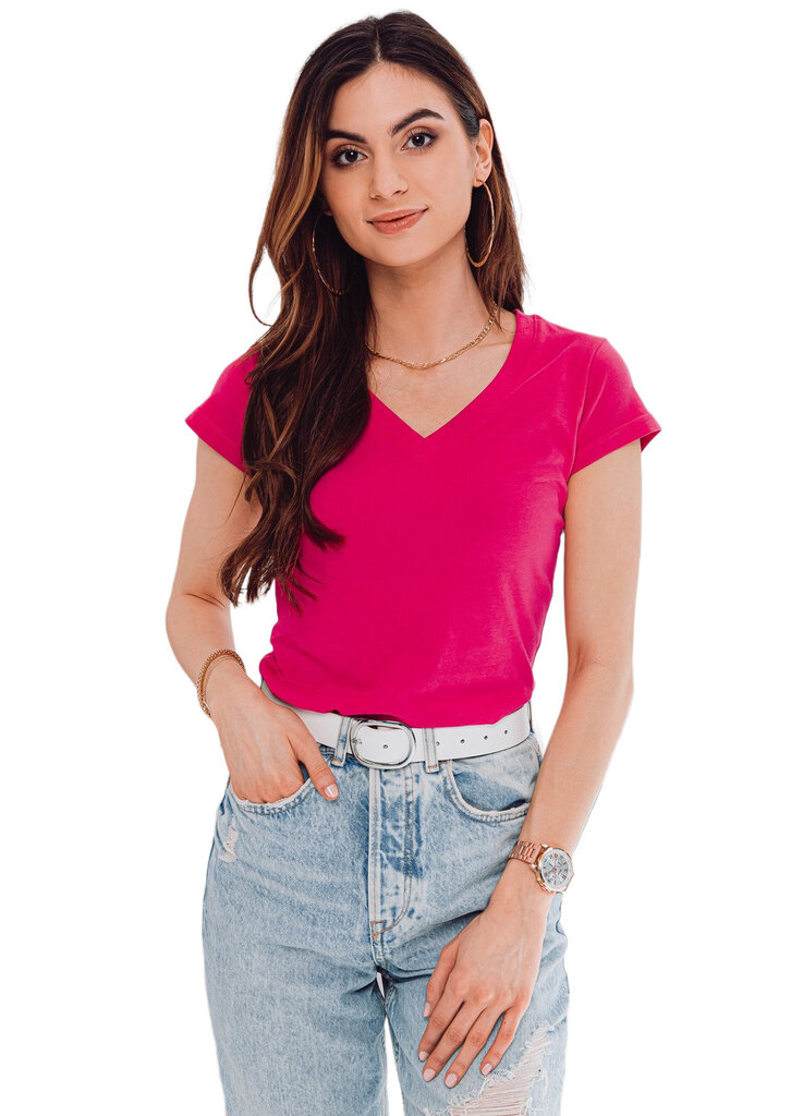 Moteriški marškinėliai su V formos iškirpte Edoti SLR002 rožinis kaina ir informacija | Marškinėliai moterims | pigu.lt