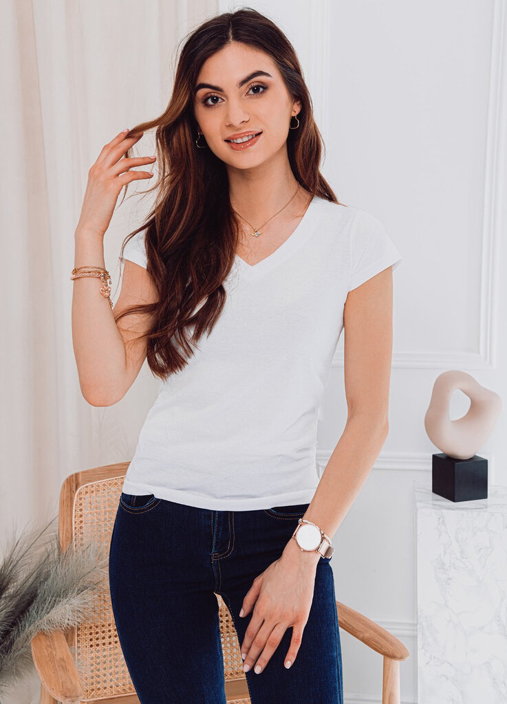 Moteriški marškinėliai su V formos iškirpte Edoti SLR002 balta kaina ir informacija | Marškinėliai moterims | pigu.lt