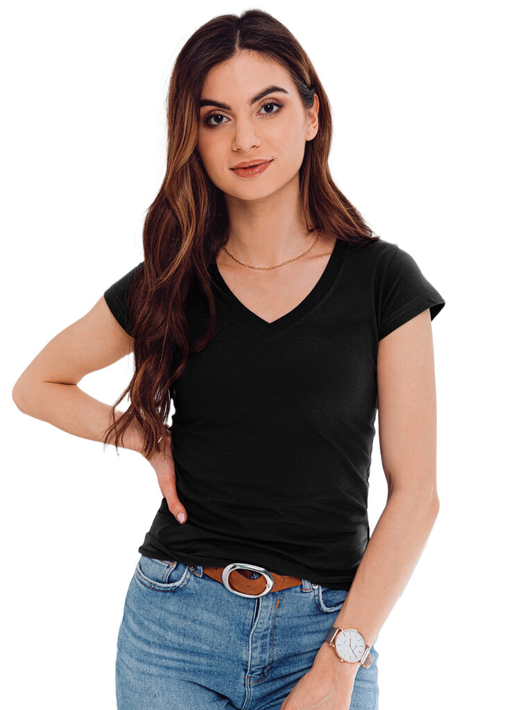 Moteriški marškinėliai su V formos iškirpte Edoti SLR002 juodas kaina ir informacija | Marškinėliai moterims | pigu.lt