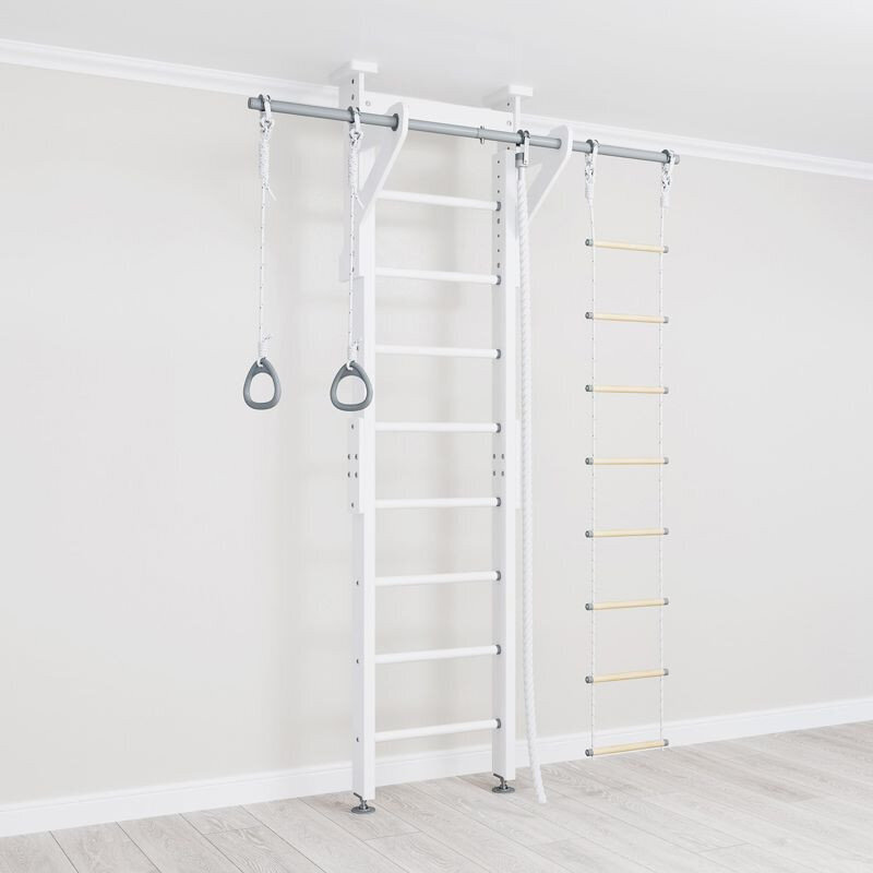 Gimnastikos kopėčios Wallbarz Eco 2.1, 156 x 51 x 235-270 cm, baltos kaina ir informacija | Gimnastikos sienelės | pigu.lt