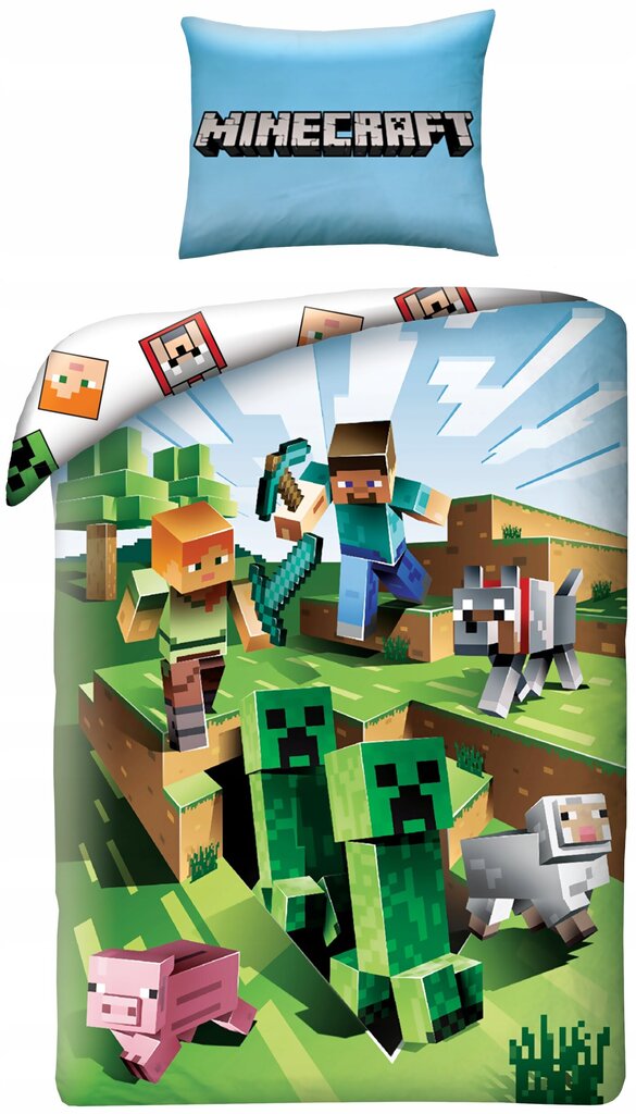 Vaikiškas patalynės komplektas Minecraft 160x200, 2 dalių цена и информация | Patalynė kūdikiams, vaikams | pigu.lt