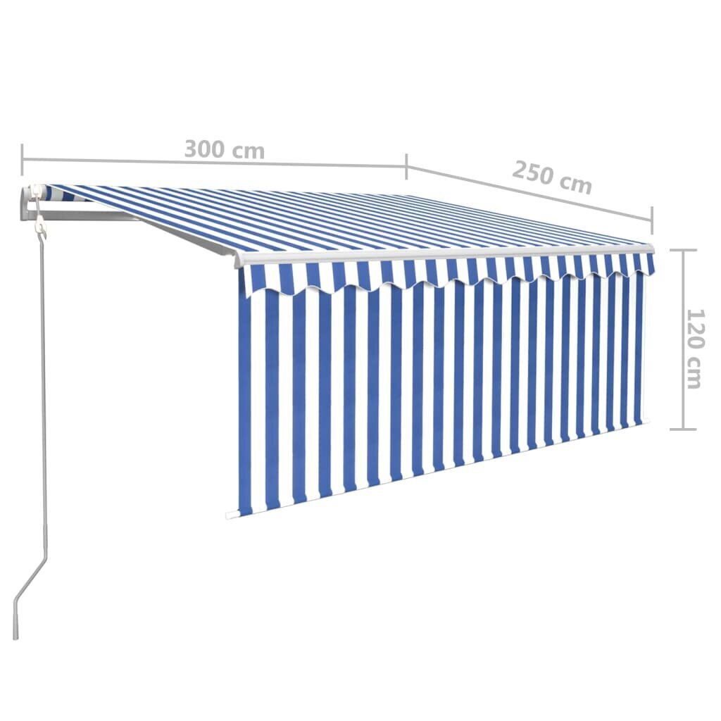 Markizė su uždanga/LED/vėjo jutikliu, 3x2,5 m, mėlyna цена и информация | Skėčiai, markizės, stovai | pigu.lt