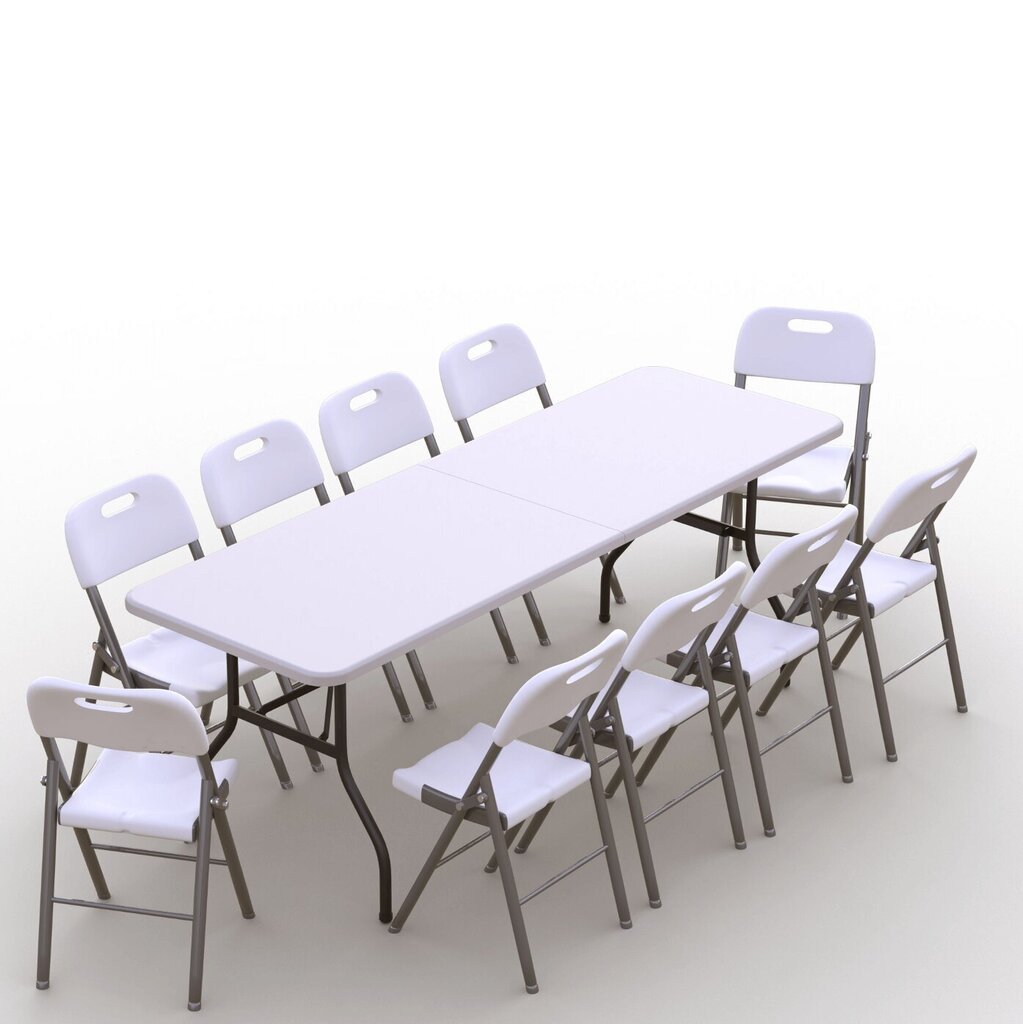 Sulankstomų baldų komplektas: Stalas 240 baltas, 10 kėdžių Premium baltų kaina ir informacija | Lauko baldų komplektai | pigu.lt