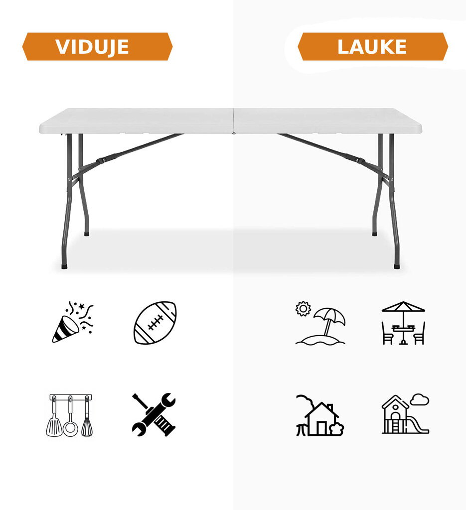 Sulankstomų baldų komplektas: Stalas 180 baltas, 8 kėdės Premium baltos kaina ir informacija | Lauko baldų komplektai | pigu.lt