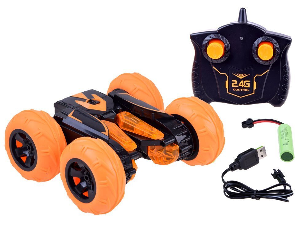 Radijo bangomis valdomas akrobatinis automobilis - oranžinis kaina ir informacija | Žaislai berniukams | pigu.lt