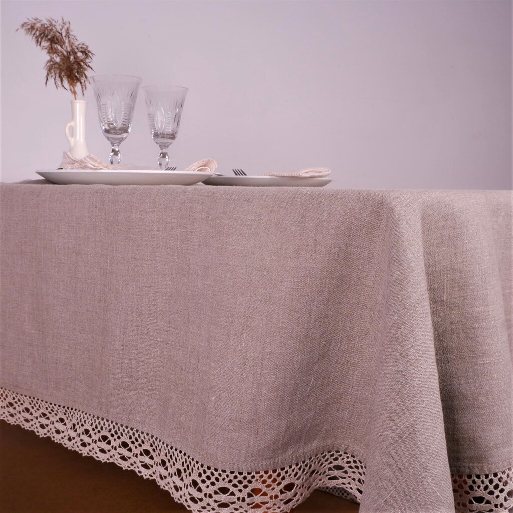 Lino staltiesė su nėriniu, 142x250 cm kaina ir informacija | Staltiesės, servetėlės | pigu.lt