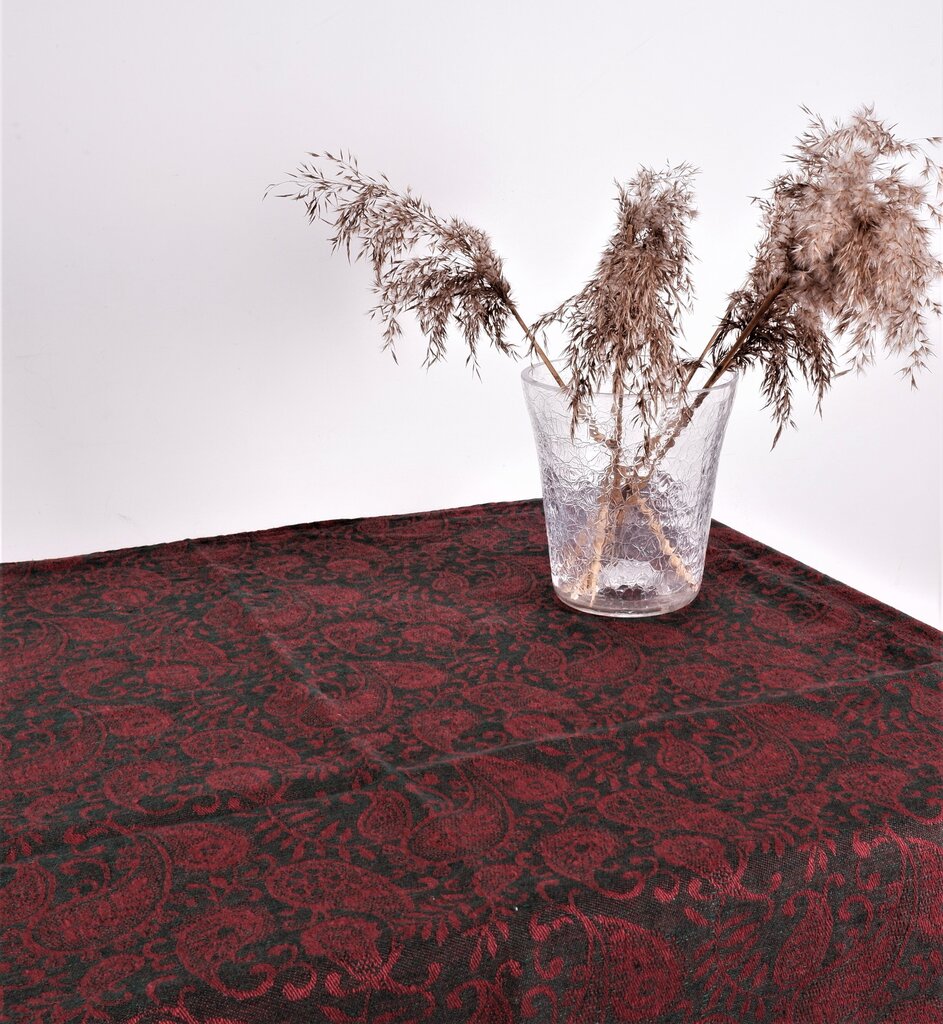 Juoda lininė staltiesė, raudonu ornamentu. 144x144 cm kaina ir informacija | Staltiesės, servetėlės | pigu.lt
