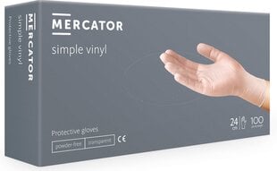 Vienkartinės vinilinės pirštinės Mercator Simple Vinyl, S dydis, skaidrios, be pudros, 100 vnt. kaina ir informacija | Pirmoji pagalba | pigu.lt