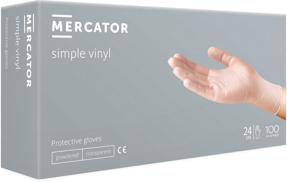 Mercator VINYLEX-PF vinilinės pirštinės be pudros XL 100 vnt. kaina ir informacija | Pirmoji pagalba | pigu.lt