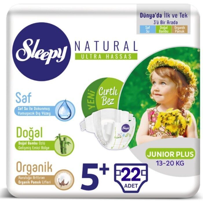 Sauskelnės Sleepy Natural Junior Plus, 13-20 kg, 22 vnt. цена и информация | Sauskelnės | pigu.lt