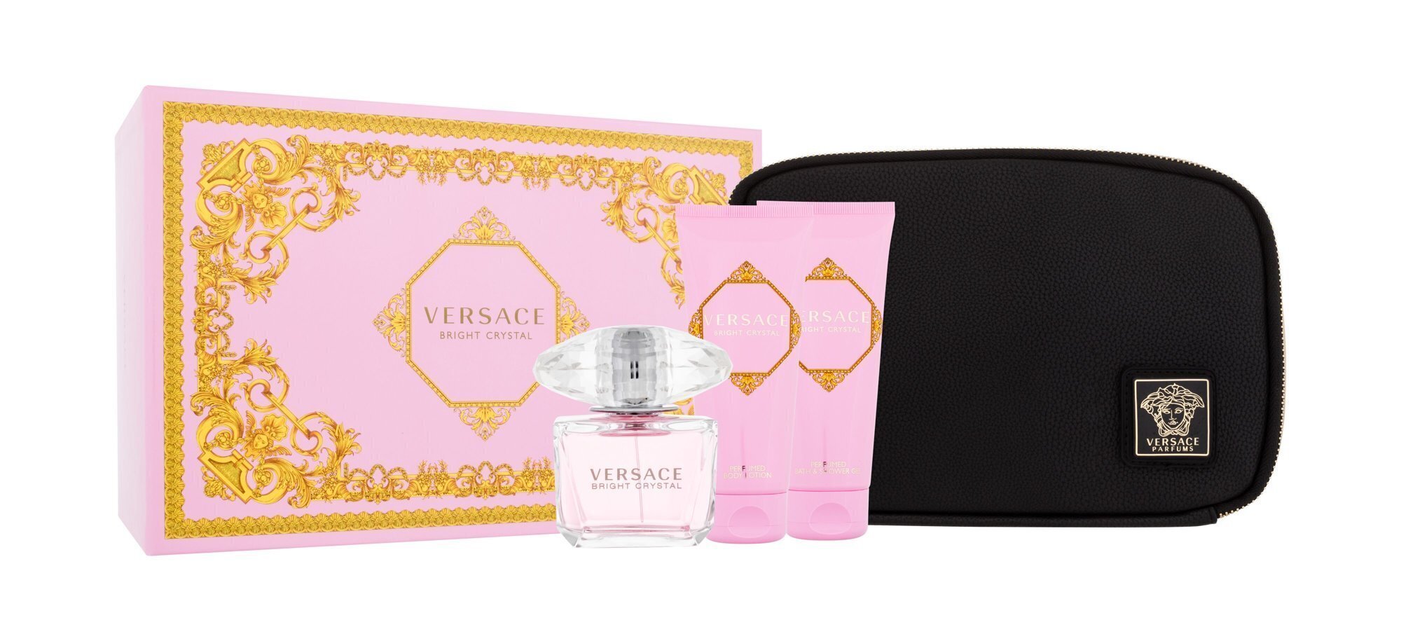 Rinkinys Versace Bright Crystal moterims: tualetinis vanduo EDT, 90 ml + dušo želė, 100ml + kūno losjonas, 100 ml + kosmetinis krepšys kaina ir informacija | Kvepalai moterims | pigu.lt
