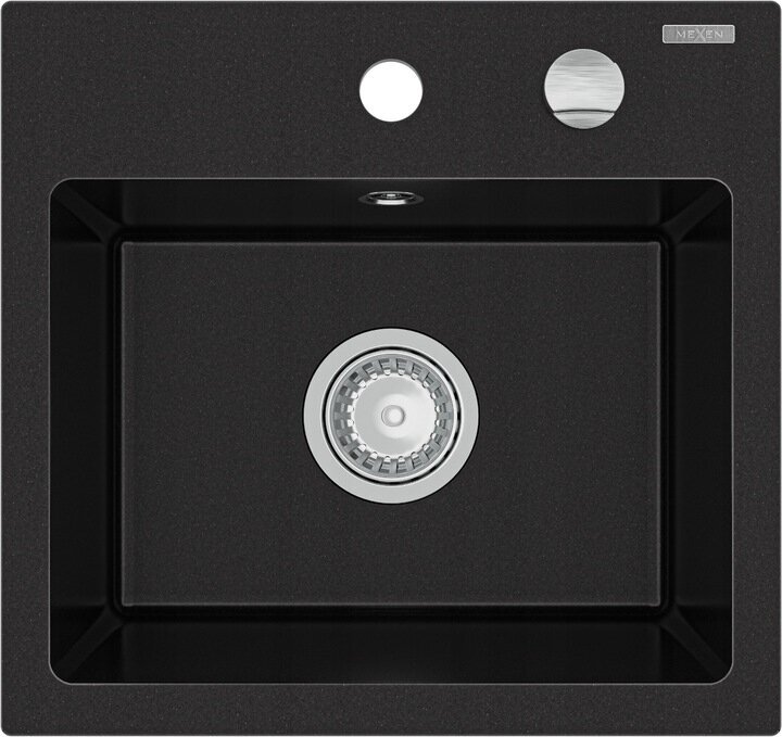 Granitinė virtuvinė plautuvė Mexen Milo su maišytuvu ir sifonu, Black+Chrome kaina ir informacija | Virtuvinės plautuvės | pigu.lt