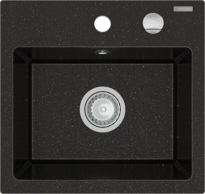 Granitinė virtuvinė plautuvė Mexen Milo su maišytuvu ir sifonu, Metallic black/gold+Gold kaina ir informacija | Virtuvinės plautuvės | pigu.lt