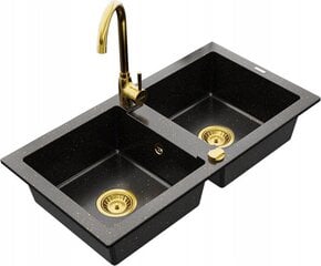 Granitinė virtuvinė plautuvė Mexen Mario su maišytuvu ir sifonu, Metallic black/gold+Gold цена и информация | Раковины на кухню | pigu.lt