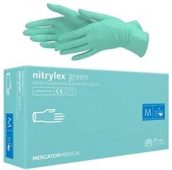 Перчатки одноразовые нитриловые Mercator Nitrylex Green, M 100 шт. цена и информация | Рабочие перчатки | pigu.lt