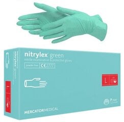 Перчатки одноразовые нитриловые Mercator Nitrylex Green, L 100 шт. цена и информация | Рабочие перчатки | pigu.lt