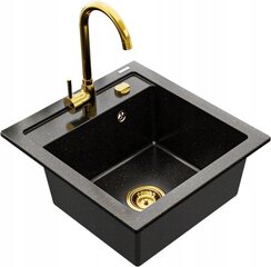 Granitinė virtuvinė plautuvė Mexen Vito su maišytuvu ir sifonu, Metallic black/gold+Gold kaina ir informacija | Virtuvės plautuvės | pigu.lt