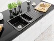 Granitinė virtuvinė plautuvė Mexen Matias su maišytuvu ir sifonu, Black+Chrome kaina ir informacija | Virtuvinės plautuvės | pigu.lt