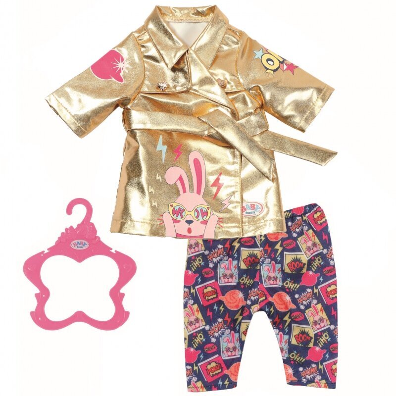 Baby Born gimtadienio drabužių rinkinys - auksinis paltas ir šortai 43 cm lėlei kaina ir informacija | Žaislai mergaitėms | pigu.lt