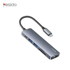 Высококачественный и прочный кабель Yesido HB11 6-in-1 Aluminium Alloy USB-C Multiport Hub Adapter with 4K HDMI & Card Reader, Grey цена и информация | Кабели для телефонов | pigu.lt