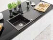 Granitinė virtuvinė plautuvė Mexen Leo su maišytuvu ir sifonu, Black granite kaina ir informacija | Virtuvinės plautuvės | pigu.lt