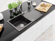 Granitinė virtuvinė plautuvė Mexen Leo su maišytuvu ir sifonu, Black granite+Chrome kaina ir informacija | Virtuvinės plautuvės | pigu.lt