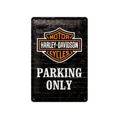 Metalinė plokštė 20 x 30 cm, Harley-Davidson Parking only kaina ir informacija | Interjero detalės | pigu.lt