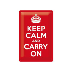 Metalinė plokštė 20 x 30 cm, Keep calm and carry on kaina ir informacija | Interjero detalės | pigu.lt