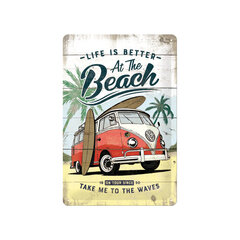 Metalinė plokštė 20 x 30 cm, VW Bulli Life's Better At The Beach kaina ir informacija | Interjero detalės | pigu.lt