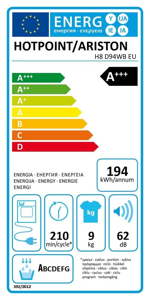 Hotpoint-Ariston H8D94WBEU kaina ir informacija | Džiovyklės | pigu.lt