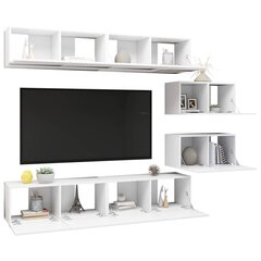Televizoriaus spintelių komplektas, 6 dalių, baltas, MDP kaina ir informacija | TV staliukai | pigu.lt