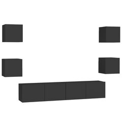 vidaXL Televizoriaus spintelių komplektas, 6 dalių, juodas, MDP kaina ir informacija | TV staliukai | pigu.lt
