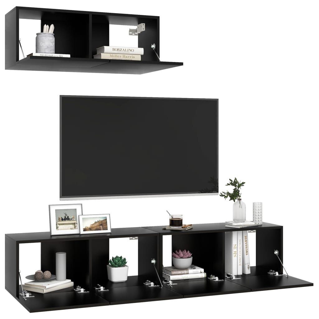 Televizoriaus spintelės, 3vnt., juodos spalvos kaina ir informacija | TV staliukai | pigu.lt