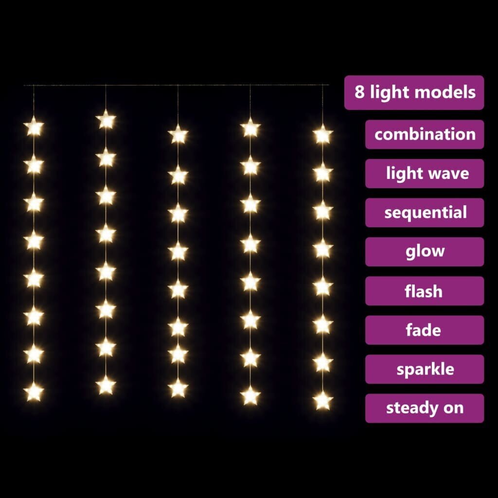 LED žvaigždžių užuolaida, 200 šiltų baltų LED lempučių kaina ir informacija | Girliandos | pigu.lt