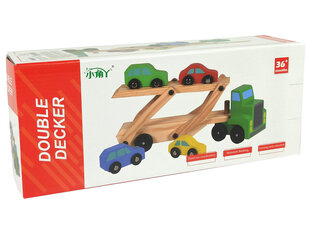Деревянный зеленый трактор с игрушечными машинками цена и информация | Игрушки для мальчиков | pigu.lt