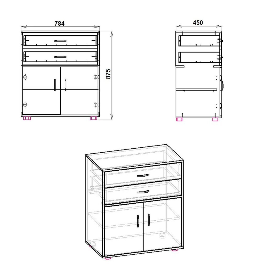 Komoda 2+2 78.4X87.5X45 cm ąžuolas sonoma kaina ir informacija | Komodos | pigu.lt