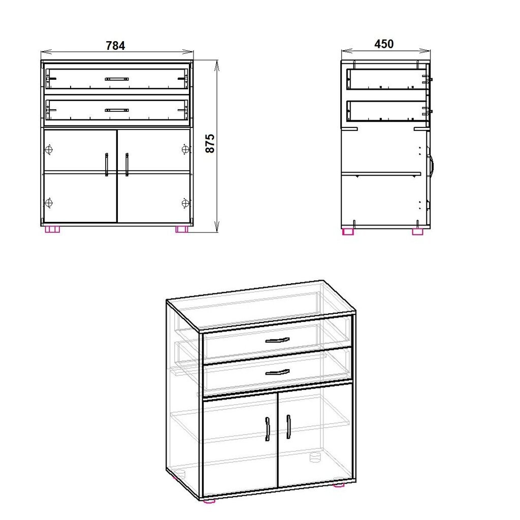 Komoda 2+2 78.4X87.5X45 cm riešutas kaina ir informacija | Komodos | pigu.lt