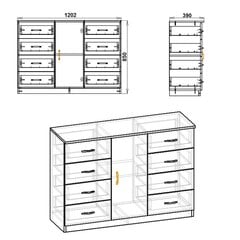 Komoda 8+1 85X120.2X39 cm obelis kaina ir informacija | Komodos | pigu.lt