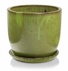 Keraminis vazonas Glazed, apvalus, su lėkštele, žalias, 32 x 26(A) cm kaina ir informacija | Vazonai | pigu.lt